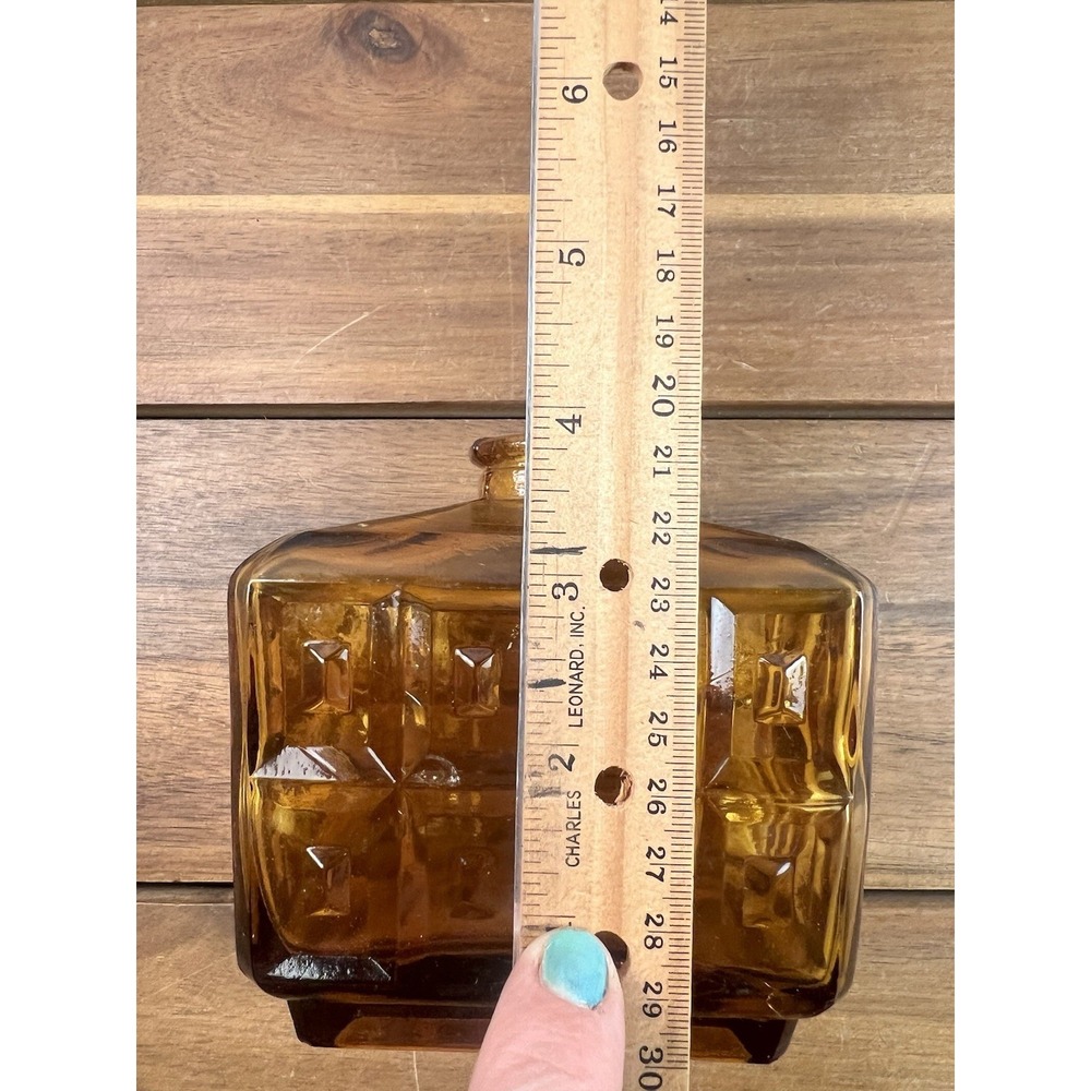 Vintage MCM Amber Glass Decanter Bottle Brutalist Geometric Design - Picture 9 of 9